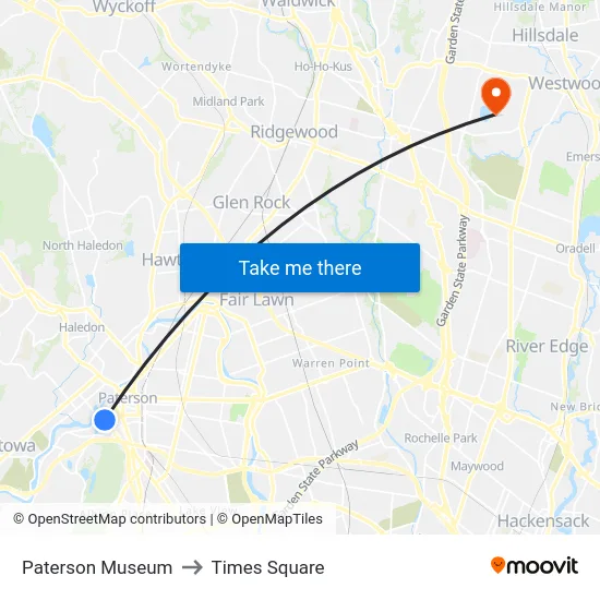 Paterson Museum to Times Square map