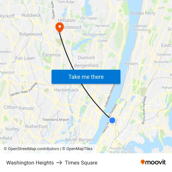 Washington Heights to Times Square map