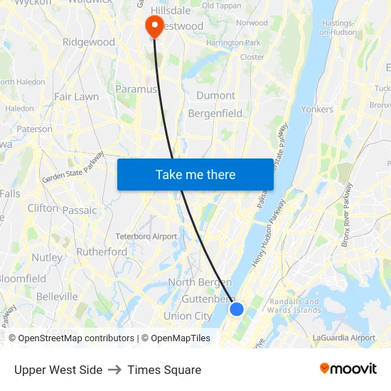 Upper West Side to Times Square map