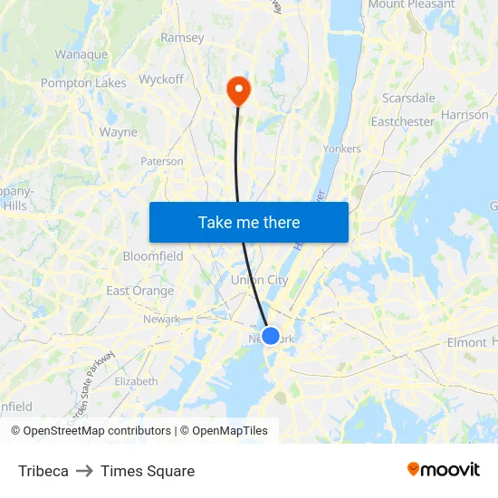 Tribeca to Times Square map