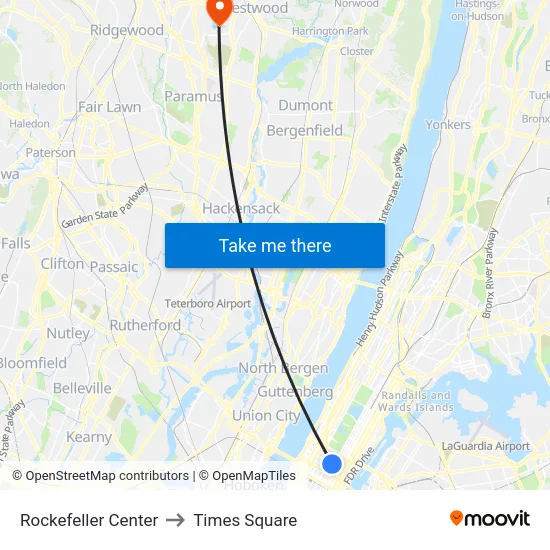 Rockefeller Center to Times Square map