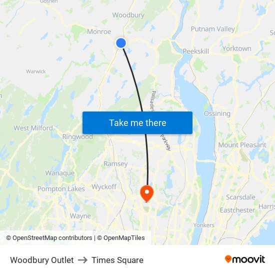 Woodbury Outlet to Times Square map