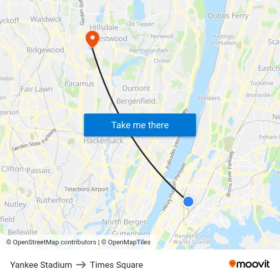 Yankee Stadium to Times Square map