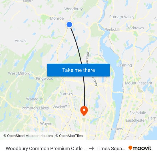 Woodbury Common Premium Outlets to Times Square map