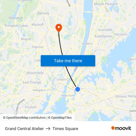 Grand Central Atelier to Times Square map