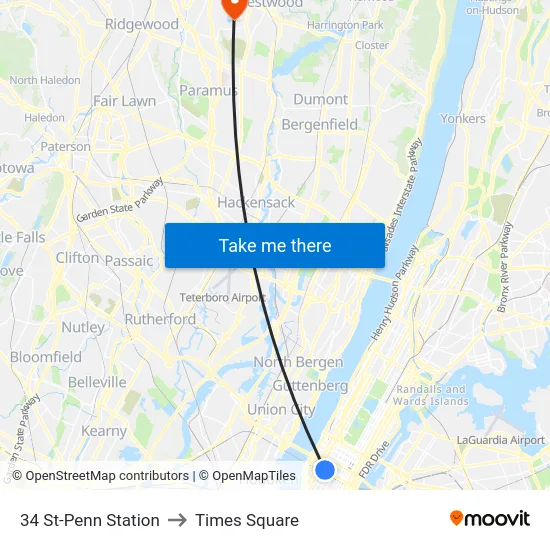 34 St-Penn Station to Times Square map