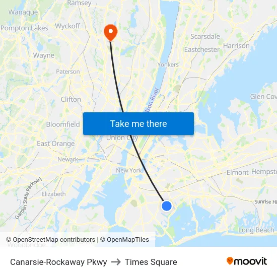 Canarsie-Rockaway Pkwy to Times Square map