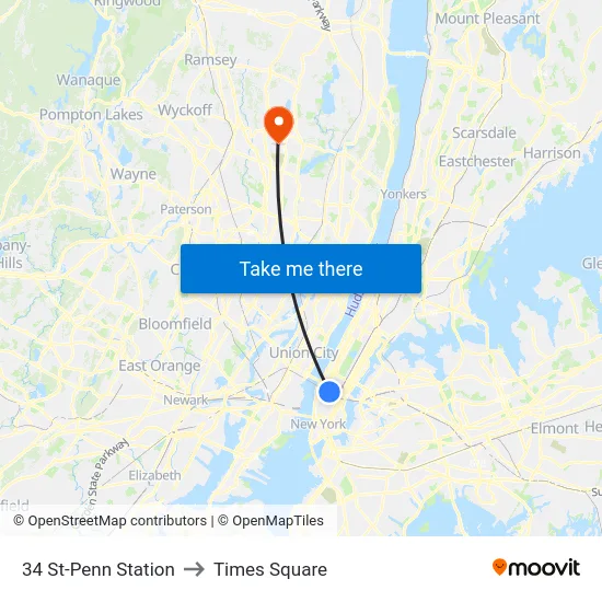 34 St-Penn Station to Times Square map