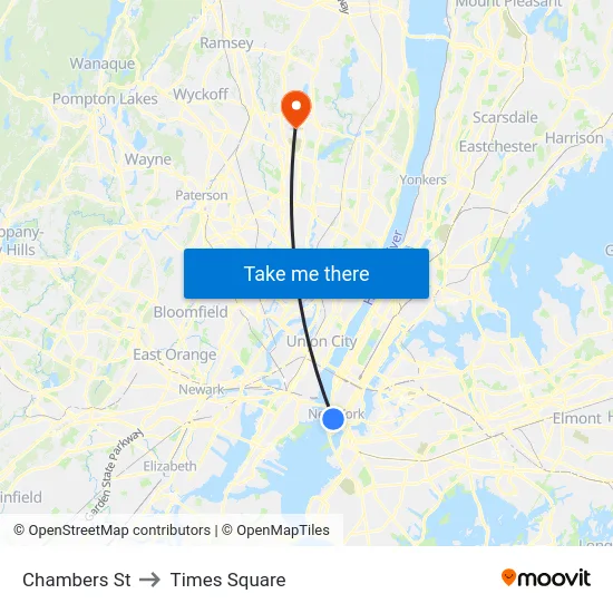 Chambers St to Times Square map