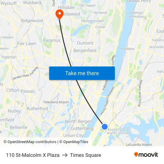 110 St-Malcolm X Plaza to Times Square map
