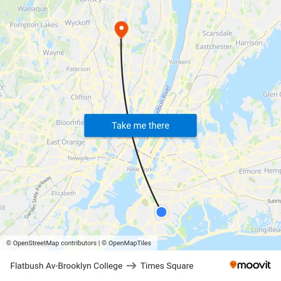 Flatbush Av-Brooklyn College to Times Square map