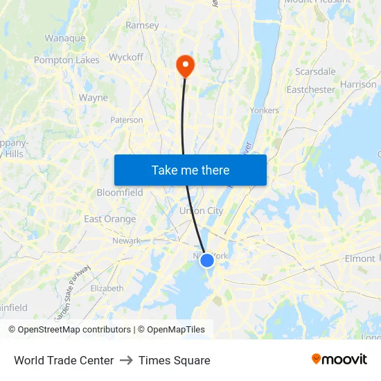 World Trade Center to Times Square map