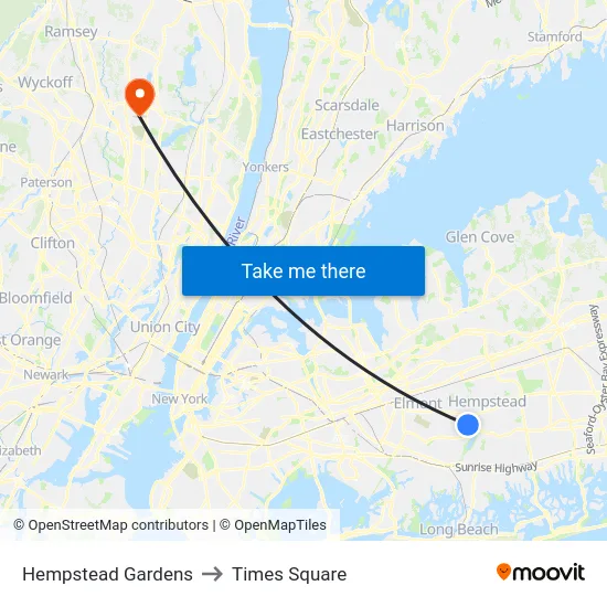 Hempstead Gardens to Times Square map