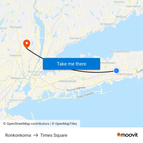 Ronkonkoma to Times Square map
