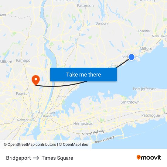 Bridgeport to Times Square map