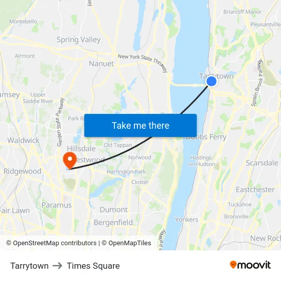 Tarrytown to Times Square map
