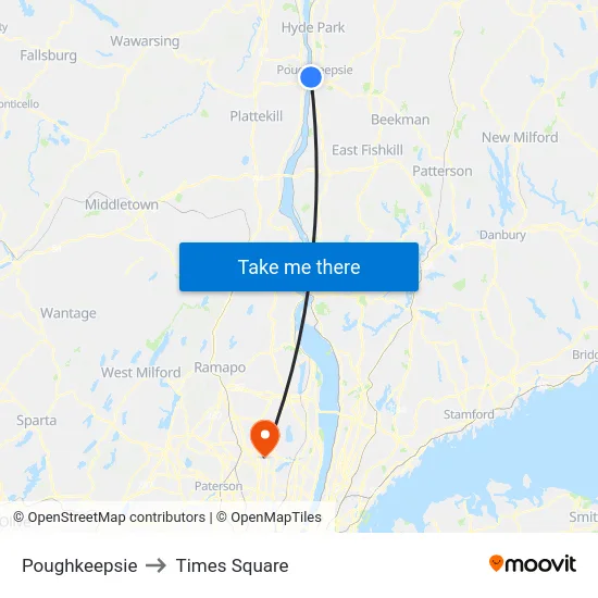 Poughkeepsie to Times Square map