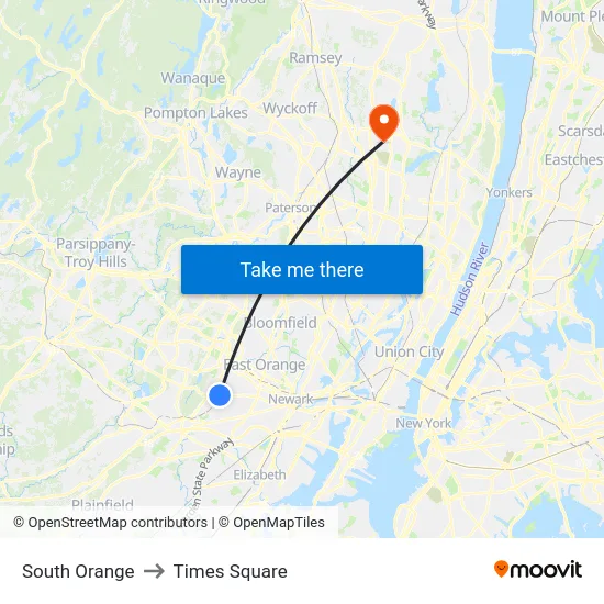 South Orange to Times Square map
