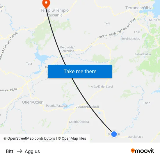 Bitti to Aggius map