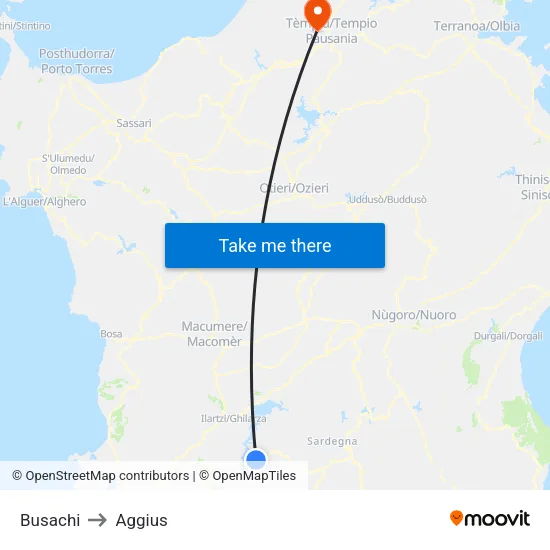 Busachi to Aggius map