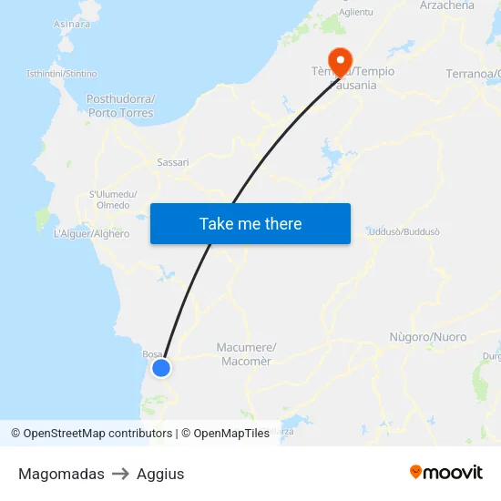Magomadas to Aggius map