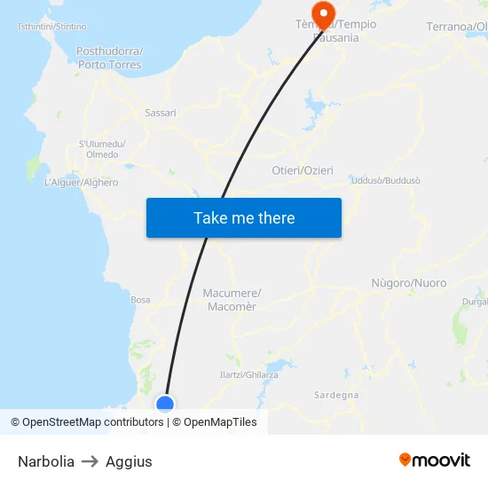 Narbolia to Aggius map