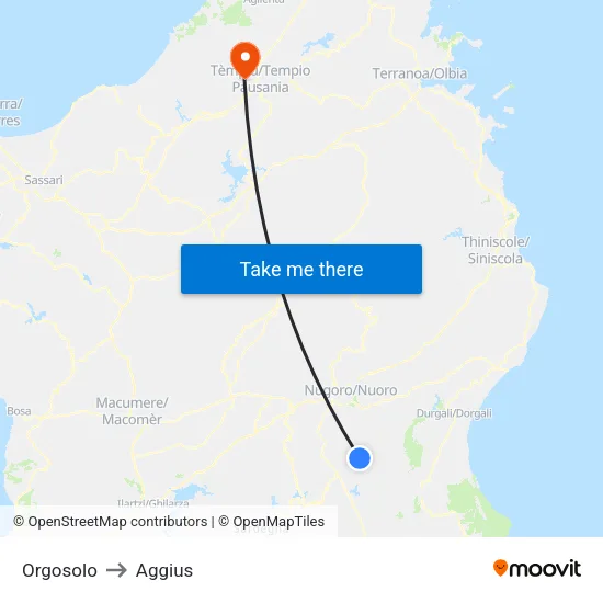 Orgosolo to Aggius map