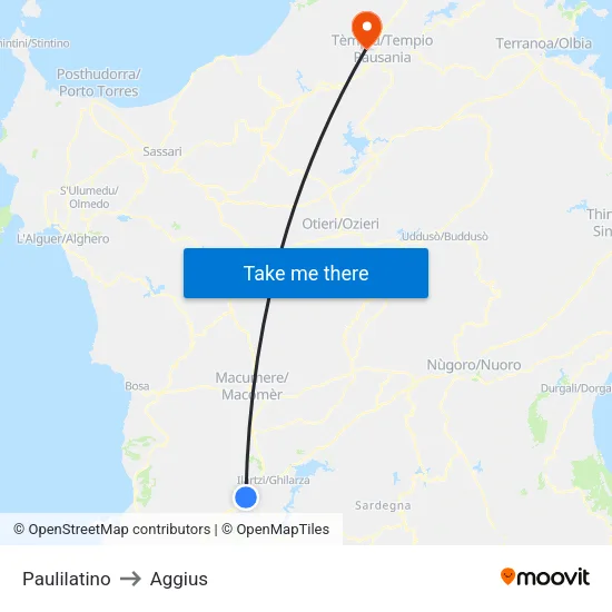 Paulilatino to Aggius map