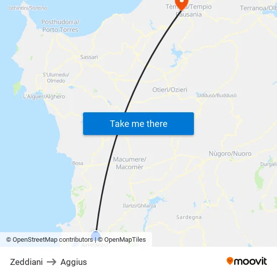 Zeddiani to Aggius map