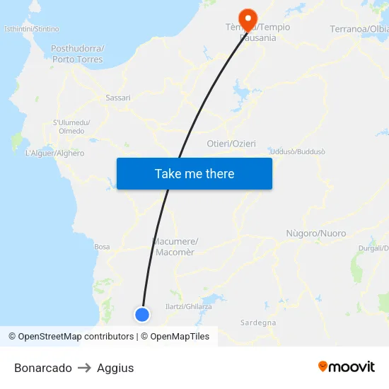 Bonarcado to Aggius map