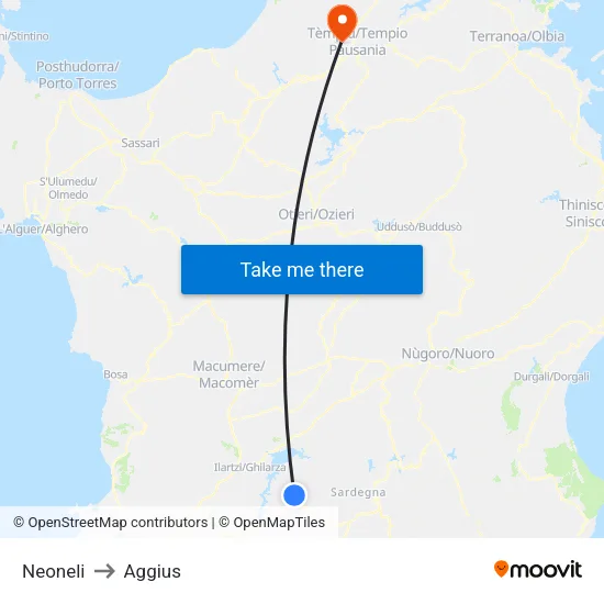Neoneli to Aggius map