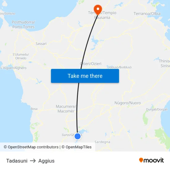 Tadasuni to Aggius map