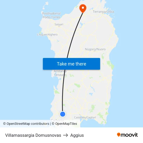 Villamassargia Domusnovas to Aggius map