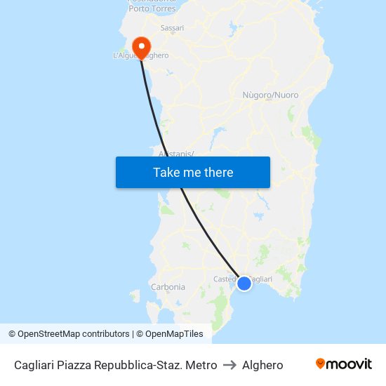 Cagliari Piazza Repubblica-Staz. Metro to Alghero map