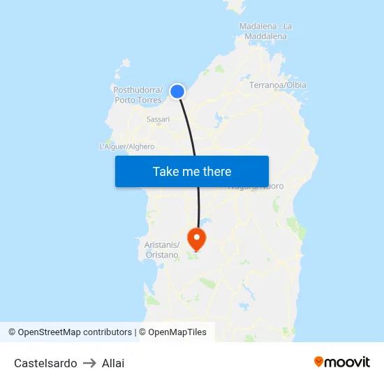 Castelsardo to Allai map