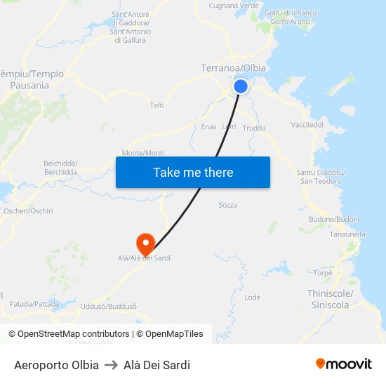 Aeroporto Olbia to Alà Dei Sardi map