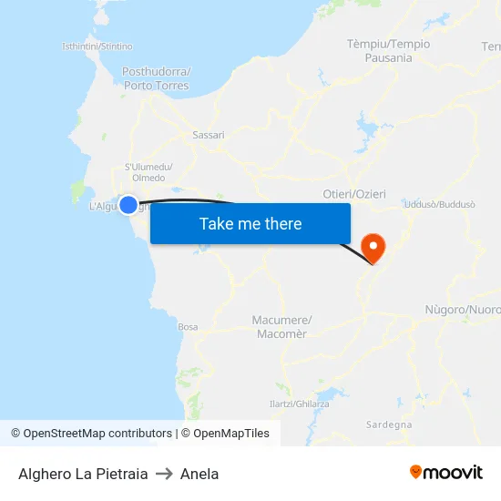 Alghero La Pietraia to Anela map