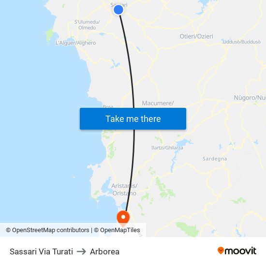 Sassari Via Turati to Arborea map