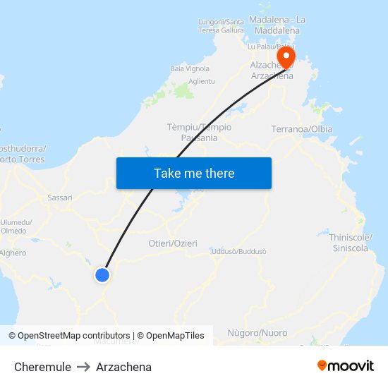 Cheremule to Arzachena map
