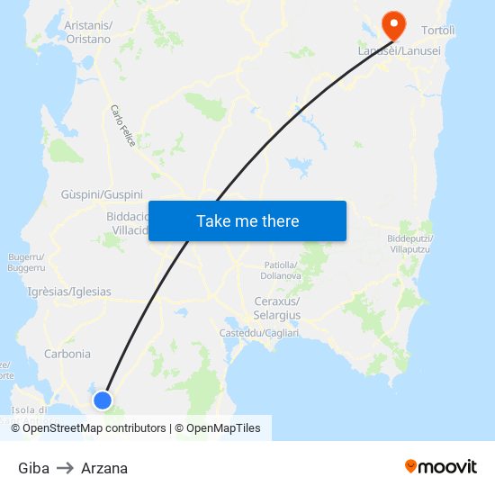 Giba to Arzana map