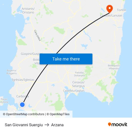 San Giovanni Suergiu to Arzana map