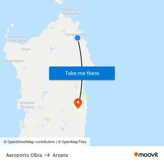 Aeroporto Olbia to Arzana map