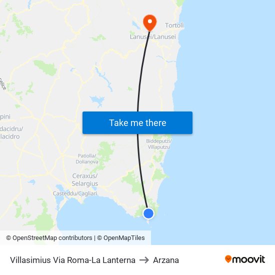 Villasimius Via Roma-La Lanterna to Arzana map