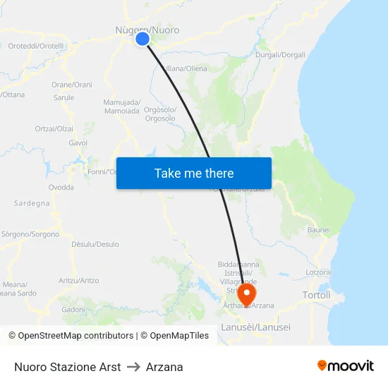 Nuoro Stazione Arst to Arzana map