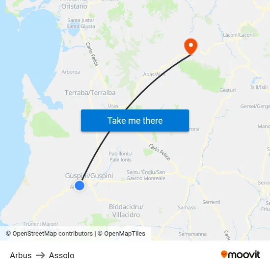 Arbus to Assolo map