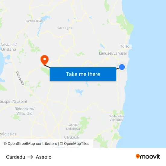 Cardedu to Assolo map