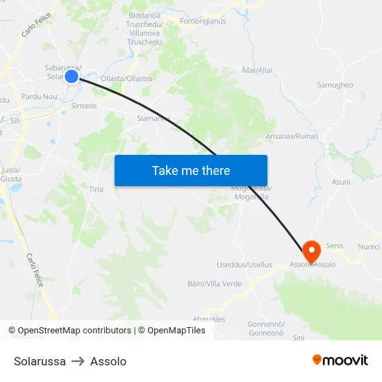 Solarussa to Assolo map