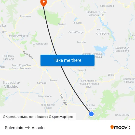 Soleminis to Assolo map