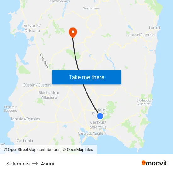 Soleminis to Asuni map