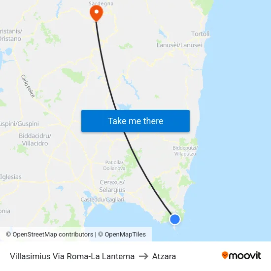 Villasimius Via Roma-La Lanterna to Atzara map